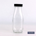 300ml 10oz clear square glass organic juice drinking bottle with metal lid